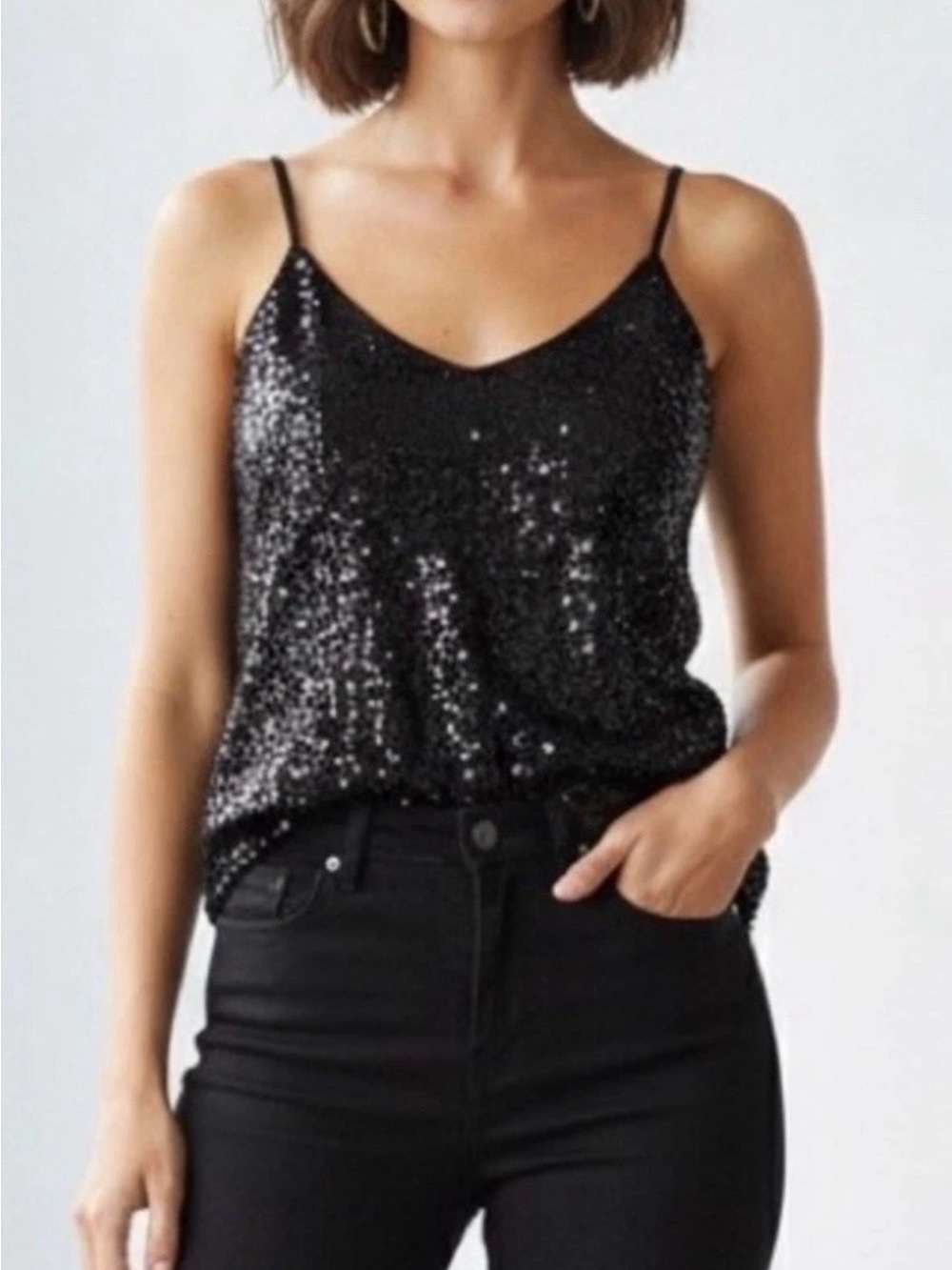 NWT J. Crew Collection Carrie Black Sequin V-Neck Cami Tank Top, S